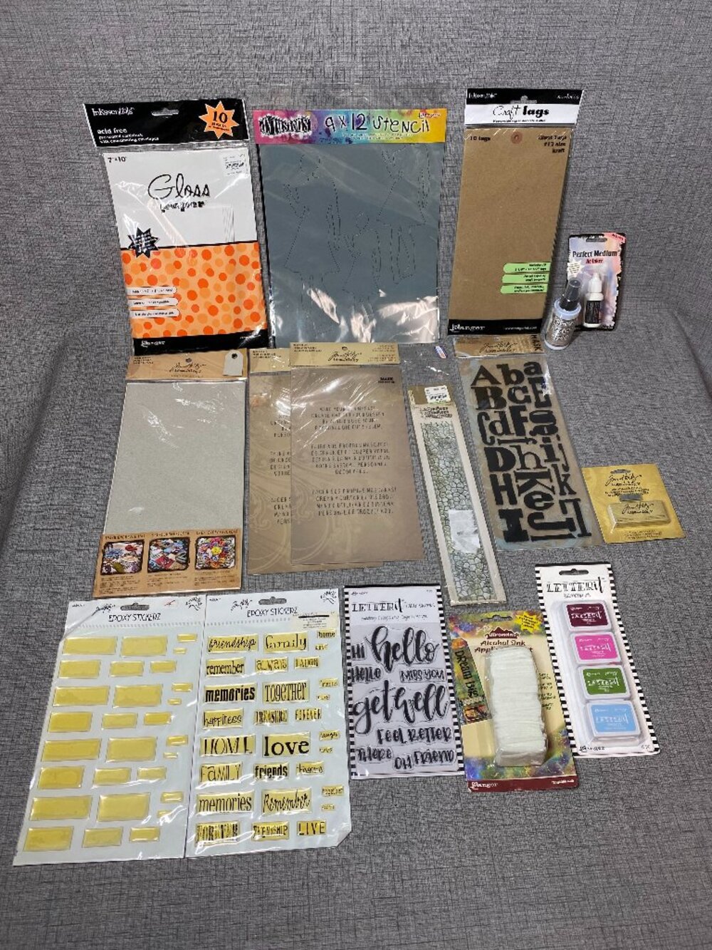 NEW Ranger Tim Holtz Alcohol Ink Stamps Stencils Mixed 16pc Lot New Old Stock